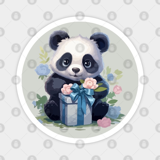 Cute Panda with gifts Magnet by CatCoconut-Art